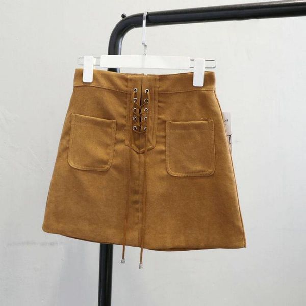 

skirts nfive brand 2021 women's slim short korean spring autumn fashion lace-up double pocket pure color student sweet skirt, Black