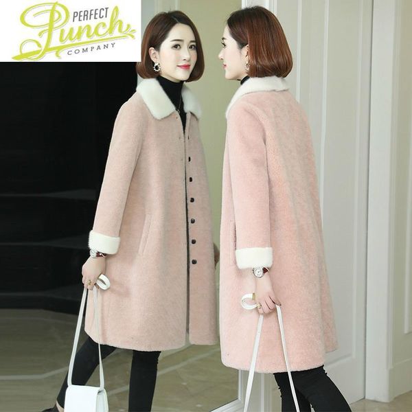 

women's fur & faux winter jacket women real mink collar sheep shearling wool coat female korean pink jackets ad-og868 my1927, Black