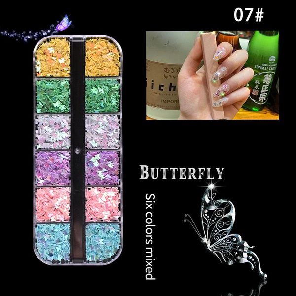 

nail art decorations 12grid gold foils gorgeous nails glitter color butterfly flake paillette chip design shinny decoration accessories, Silver;gold