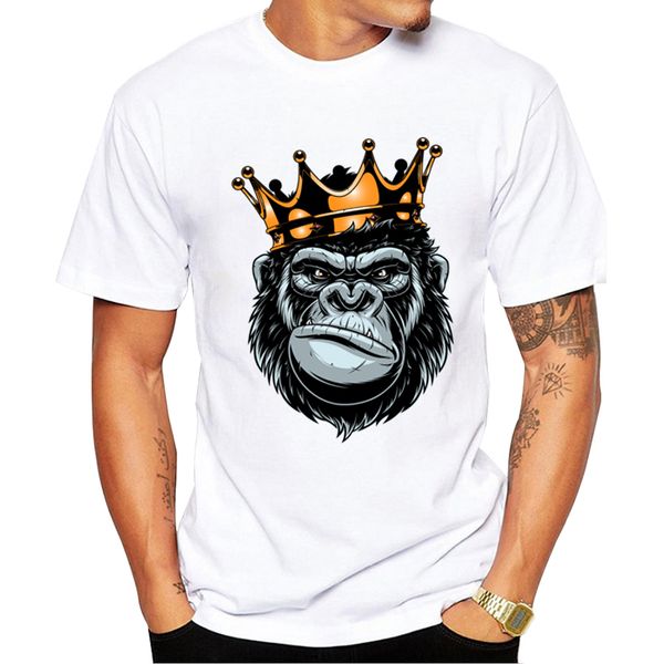 

teehub gorilla king alpha printed men t-shirt short sleeve summer tshirts casual funny ape tees, White;black