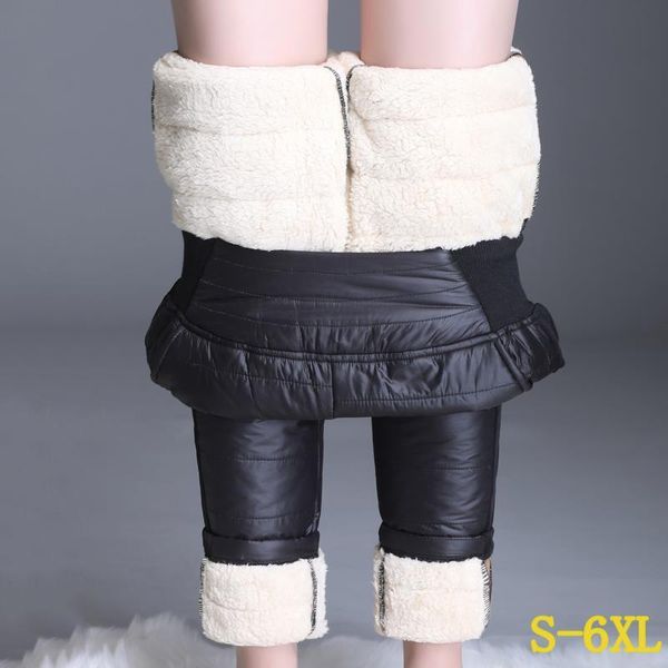 

women's pants & capris women warm lamb velvet thicken winter high waist elastic skinny casual female trousers windbreak plus size 6xl l, Black;white