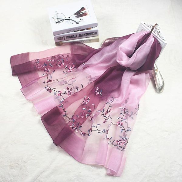 

scarves 2021 silk wool embroidery scarf gradient color wild shawl, Blue;gray