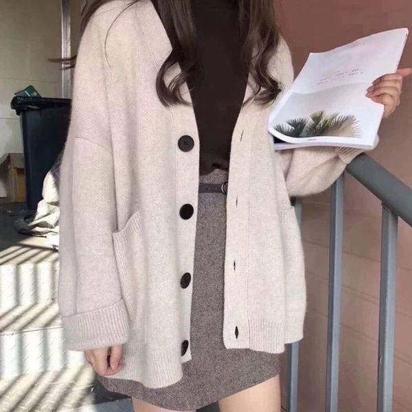 

women's suits & blazers autumn sweater cardigans casual loose solid button pocket long sleeve knit streetwear 0mdo, White;black