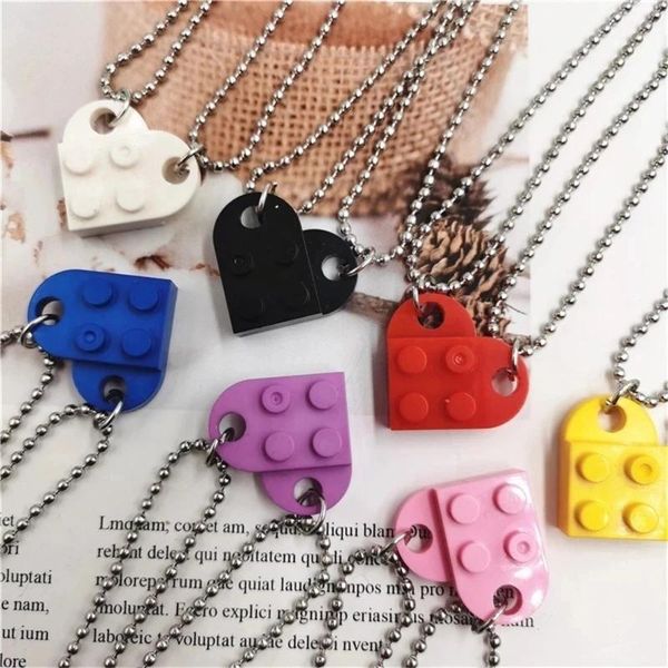 

pendant necklaces 2021 punk 2pcs heart brick couples love necklace for lovers women men elements friendship valentines gift jewelry, Silver