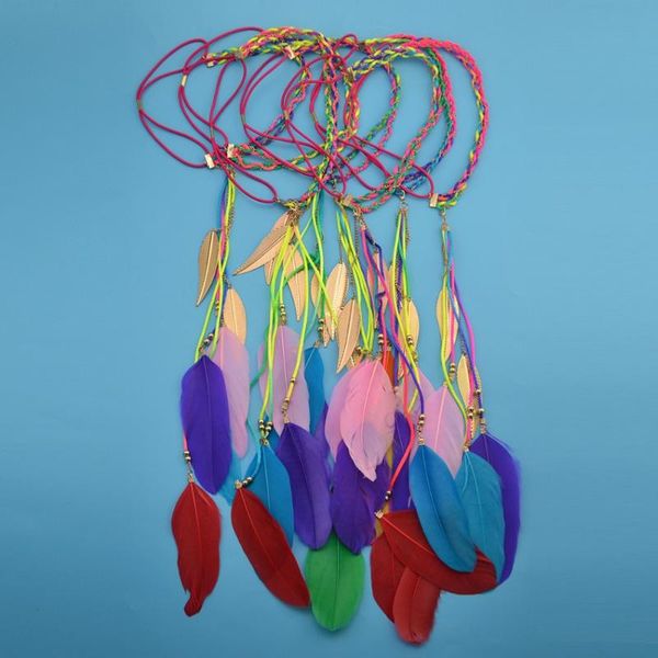 

hair clips & barrettes bohemian hippie headpiece colorful feather rope headdress fashion peacock headbands accessories jewelry girl, Golden;silver