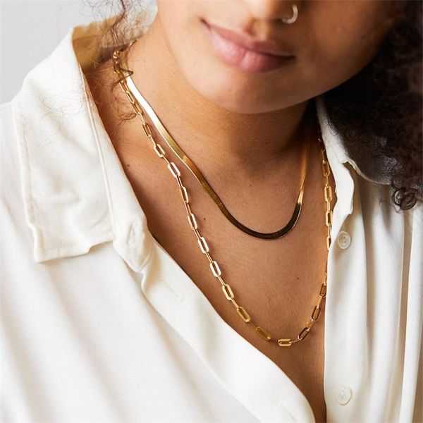 

pendant necklaces jujie stainless steel snake chain necklace multilayer gold for women trend female jewelry choker 2ps, Silver