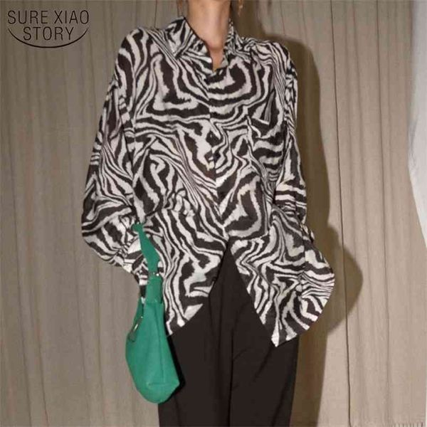 

zebra pattern shirt sun proof blouse women vintage woman shirts long sleeve loose plus size streetwear cotton female 11913 210421, White
