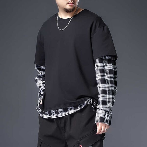 

men's t-shirts 7xl-xl quality plus size 95cotton long-sleeved fake two t-shirt hit color letter printing autumn o-neck casual 8fjs, White;black