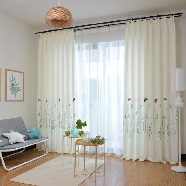 

curtain & drapes simple style blackout curtains for living room cotton and linen window green plant butterfly embroidered cloth