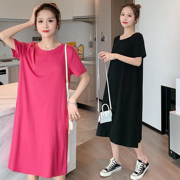 

maternity dresses 71553# dress summer cotton short sleeves loose stylish solid color pregnant women mom, White