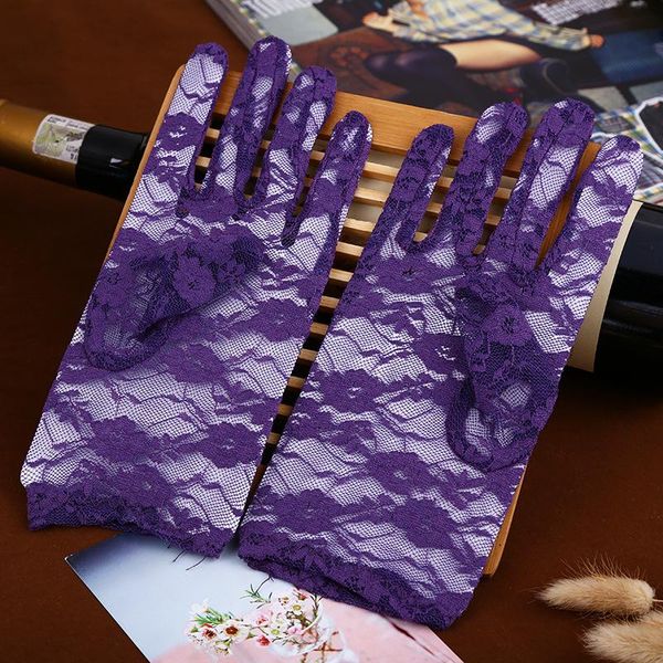 

bridal gloves purple wedding lace fingers pink short party accessories black red wrist length white ivory