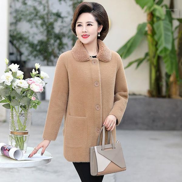 

women's wool & blends imitation mink velvet coat 2021 spring and autumn loose western style casual woolen, Black