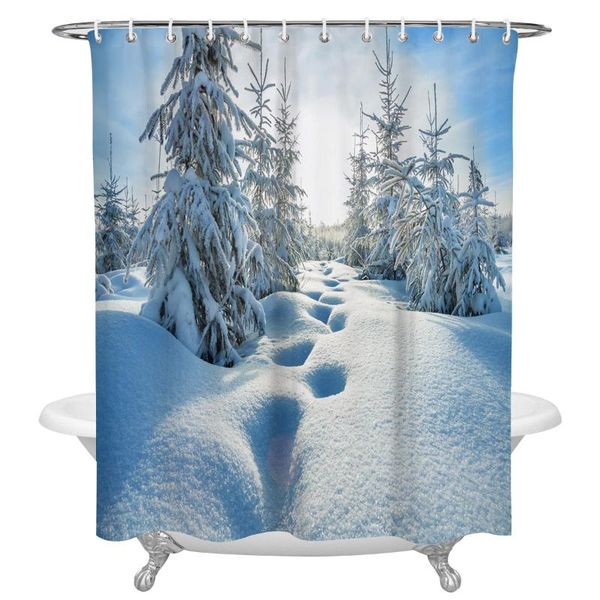 

snow winter theme pine blue sky shower curtain home decoration bathroom item waterproof curtains