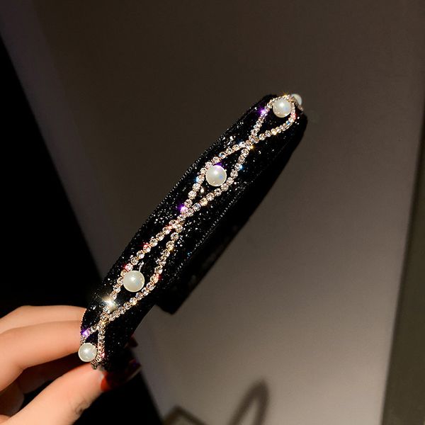 

diamond inlaid pearl cross narrow edge hairband south designer east gate fashion girl hairpin simple temperament headdress girl, Golden;silver