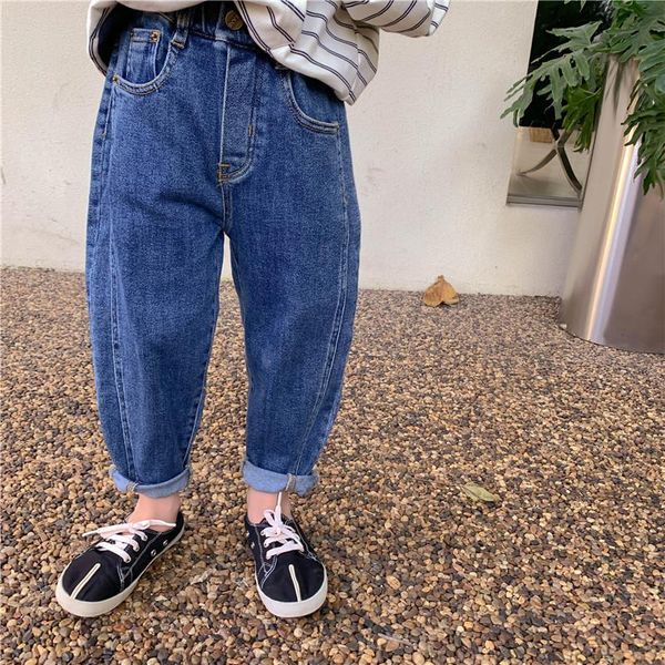 

jeans autumn fashion pacthwork cotton casual denim pants kids bottoms, Blue