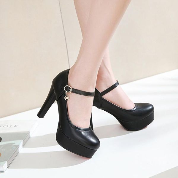 

dress shoes woman high heels fashion buckle strap female pumps 2021 flock plus size ladies party wedding elegant autumn shoe, Black