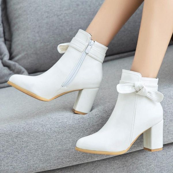 

wholesale plus size 33-52 office lady short autumn winter women boots square high ankle, Black