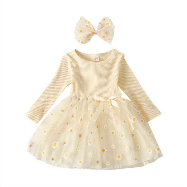 

autumn toddler baby girls clothes girl dress sweet o neck long sleeves printing hemline bow hairband spring 1 6 years, Red;yellow