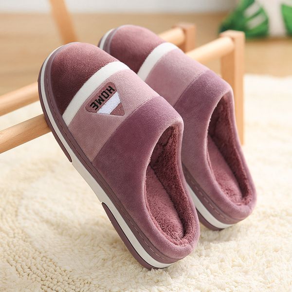 

warm striped indoors anti-slip winter house bedroom cotton slippers, Black
