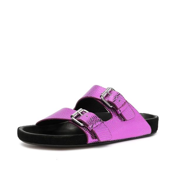 

slippers open toe platform 2021 summer outside women casual double buckle men leather beach non-slip slides loqj, Black