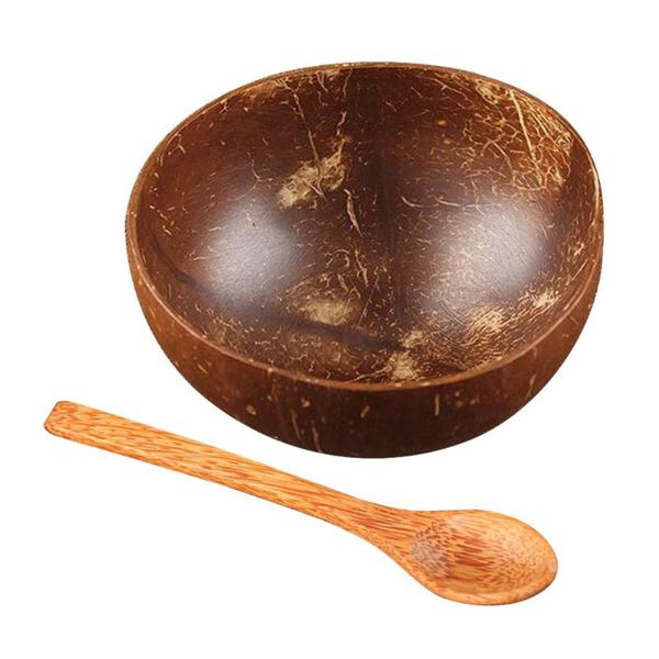 

set of 2pcs bowl and spoon kit natural coconut shell container serving for candy nuts salad bowls