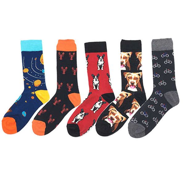 Neuheit Happy Funny Männer Grafik Socken gekämmte Baumwolle Bier Hai Hahn Alien Kopf Hund Fisch Pinguin Hai Socke Weihnachtsgeschenk X0710