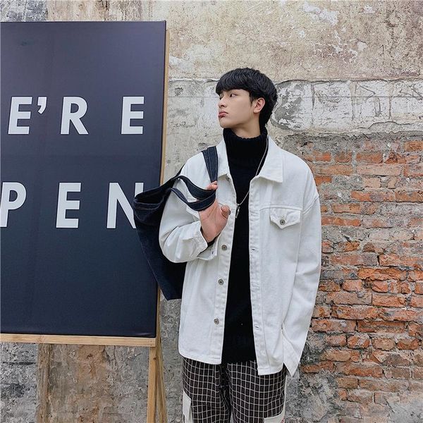

men's jackets fashion personality handsome loose solid color harajuku denim jacket streetwear, Black;brown