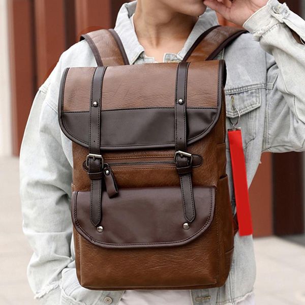 

backpack 2021 vintage pu leather lapbackpacks men travel rucksack large capacity waterproof retro bagpack