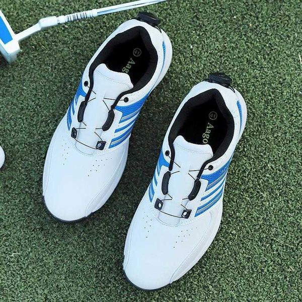 

golf sho men's leather waterproof automatic rotary telcopic shoelac naills non slip sports