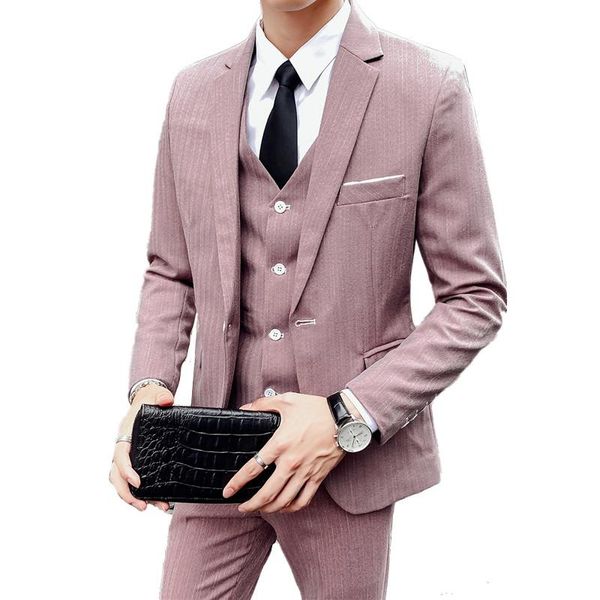 

men's stripe blazer fashion business slim wedding jacket coat pants vest 3 pieces set party club dress suit trousers waistcoat suits &, White;black