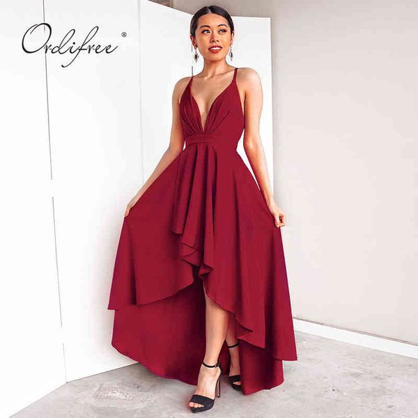 

summer long beach v neck elegant asymmetrical spaghetti strap backless red maxi party dress 210415, Black;gray