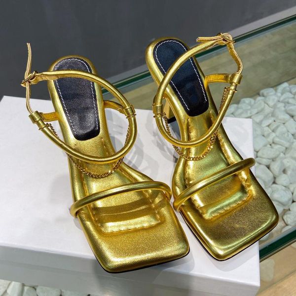 

spring golden fashion pillow high heel sandals chain sheepskin insole, Black