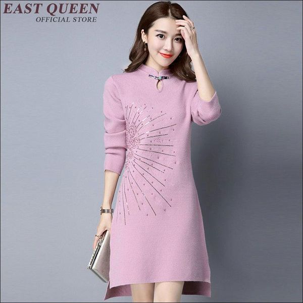 

casual dresses fashion spring women long sleeve cotton stand collar solid color fabric dress chinese style clothing kk1154, Black;gray