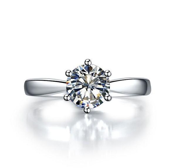 

cluster rings solid 18k white gold 0.6ct simulate diamond ring women engagement solitaire round bride, Golden;silver