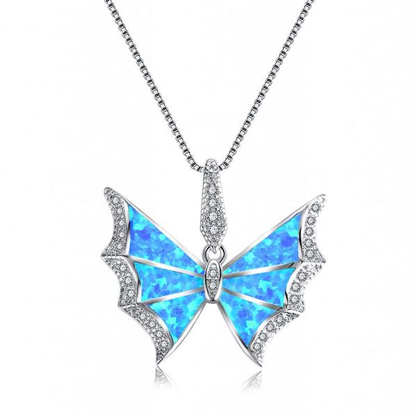 

pendant necklaces dainty butterfly animal necklace female white blue opal wedding classic silver color chain for women
