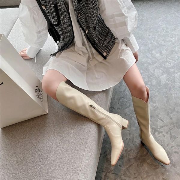 

boots long women 2021 solid color fashion casual knight high pointed mid heel, Black