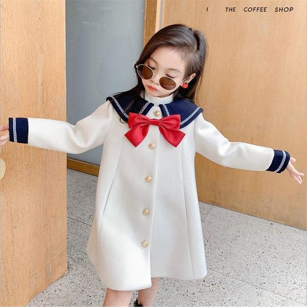 

coat children winter navy style girl mid long woolen coats 2021 autumn/winter kids outwear trench fashion, Blue;gray