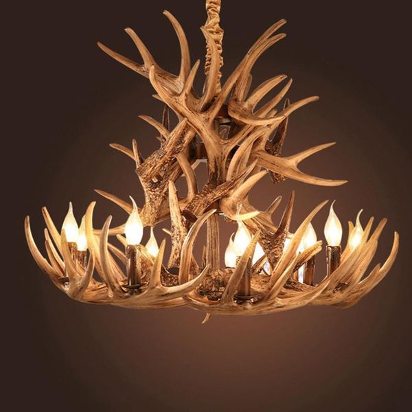 

chandeliers candle antler chandelier lighting retro resin deer horn lamps home decoration e14 110-240v well package no broken