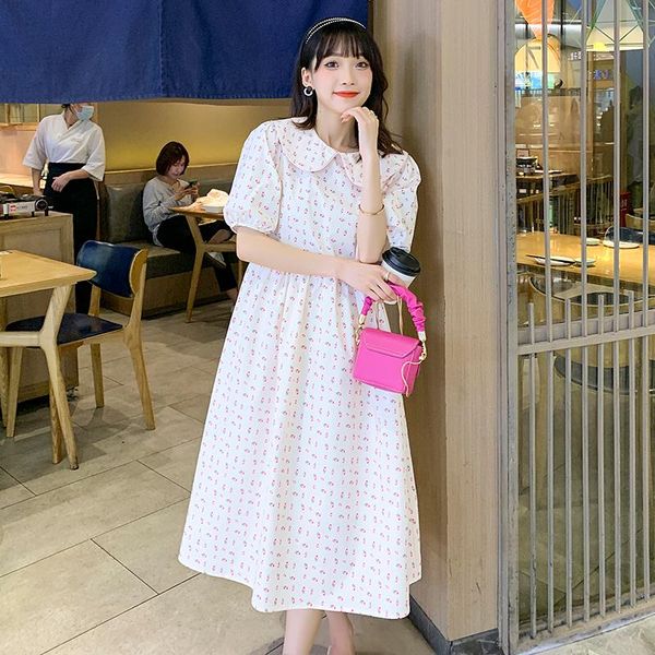 

maternity dresses 32724# dress summer cotton short sleeves loose stylish floral pregnant women mom, White
