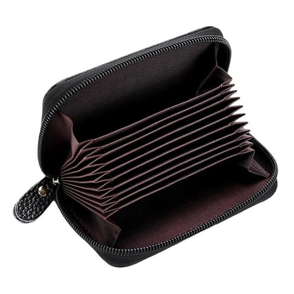 

card holders fashion bag solid color classic delicate small coin purse multi-slot clutch cowhide leather money wallet zipper, Brown;gray