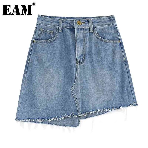 

[eam] high waist blue denim burr asymmetrical casual half-body skirt women fashion spring summer 1dd7113 210512, Black