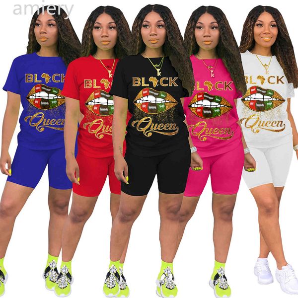 Yaz Kadın Eşofman Dudak Baskı Kısa Kollu T-shirt + Şort Katı Renk 2 Parça Jogging Yapan Yoga Kıyafetler Artı Boyutu Spor Giysileri