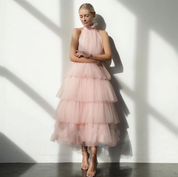 

baby pink prom dresses tea length tiered tulle cupcake special occasion blue simple girl robe de soiree formal party gown vestidos de fiesta, Black