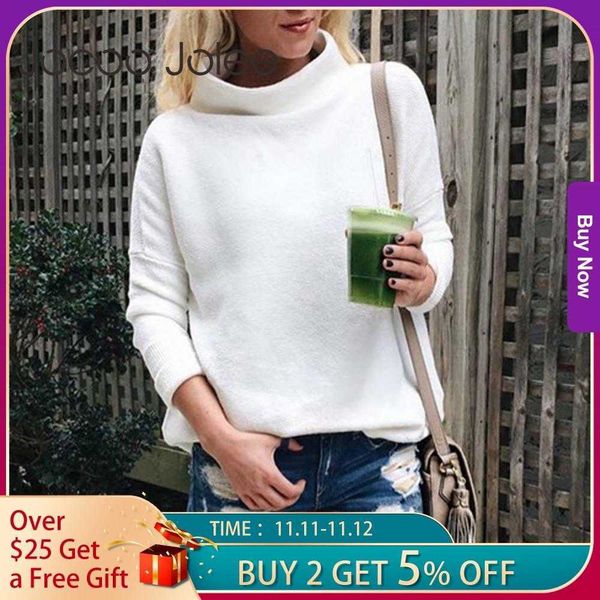 

jocoo jolee women long sleeve knitted sweaters turtleneck pullover elegant loose jumper casual harajuku sweater knitwear 210619, White;black