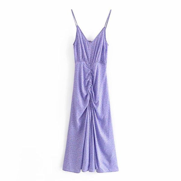 

casual dresses beach style pleated print long women v-neck thin straps slip dress 2021 summer chic fashion a-line vestidos, Black;gray