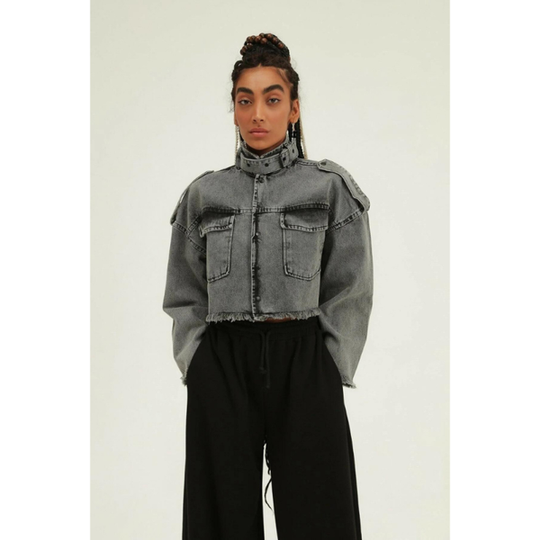 

women's jackets gray oversize crop denim jacket, Black;brown