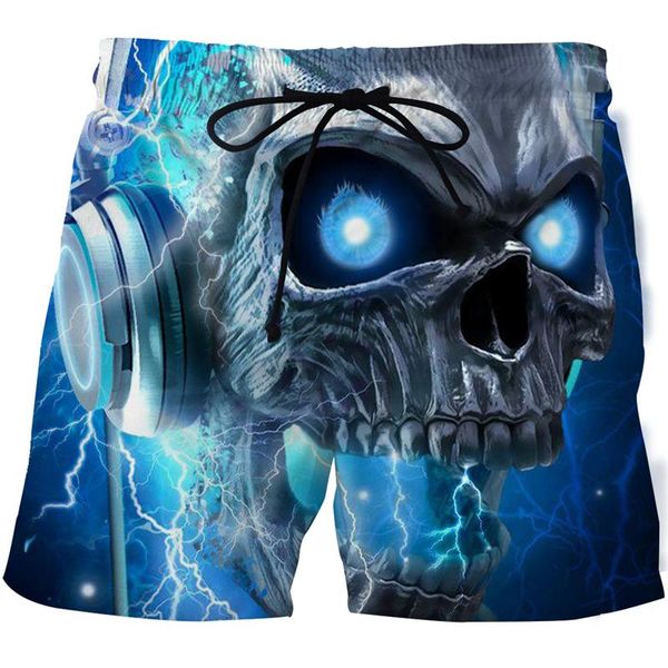 

men's shorts 2021 summer beach pants 3d horror skull dark print five-point casual sports surfing outdoor travel loose, White;black