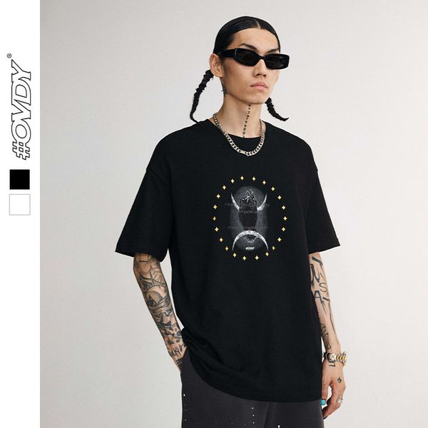 

wxwovdy 2021 spring and summer new national trend personalized dark simple crow print loose short sve t-shirt for men, White;black