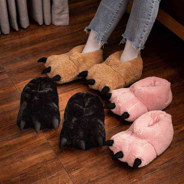 Scarpe invernali con artigli d'orso dei cartoni animati rosa calde antiscivolo pantofole rotonde in cotone scamosciato per la casa animali divertenti decorazione natalizia unisex H1122