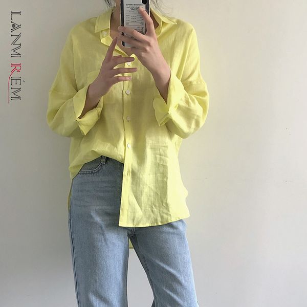 

women's yellow split lapel long sleeve loose fit casual shirt fashion trend spring and autumn 2e1309 210507, White